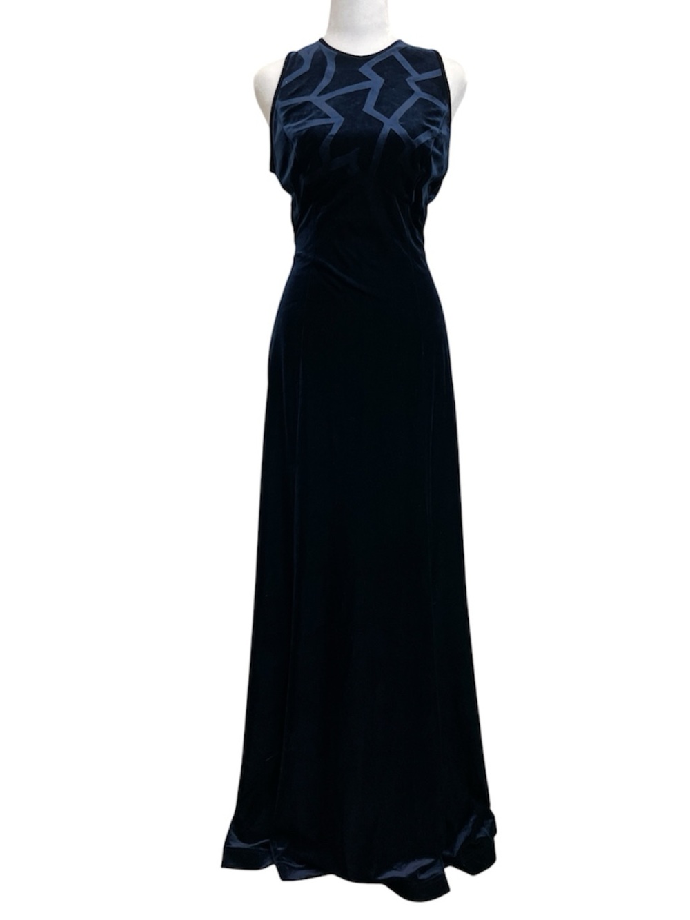 Reggio Vintage 90s Navy Blue Velvet Empire Waist Formal Maxi Dress